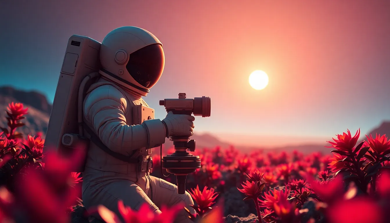 Astronaut Conducting Experiments on Exoplanet