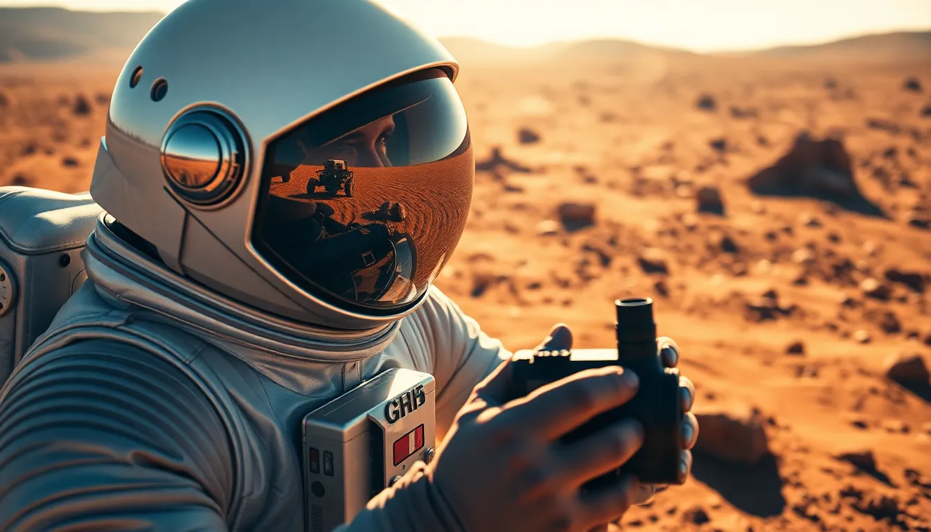 Astronaut Conducting Experiments on Mars