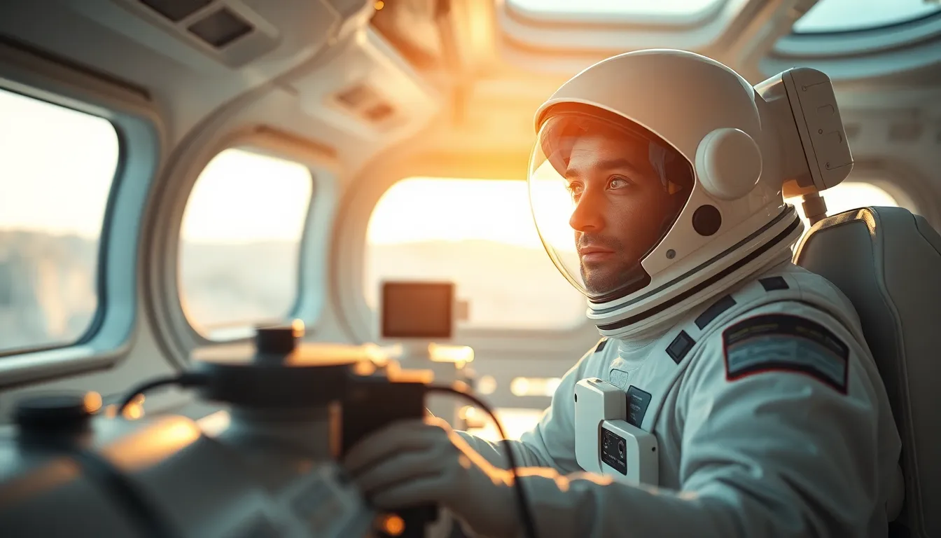 Astronaut Researching in Space Habitat