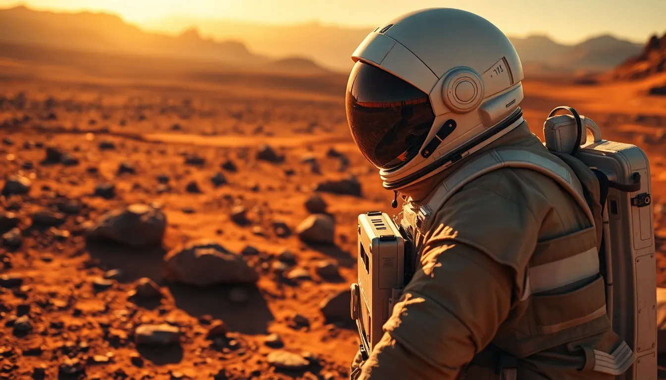 Astronaut Researching Mars Landscape