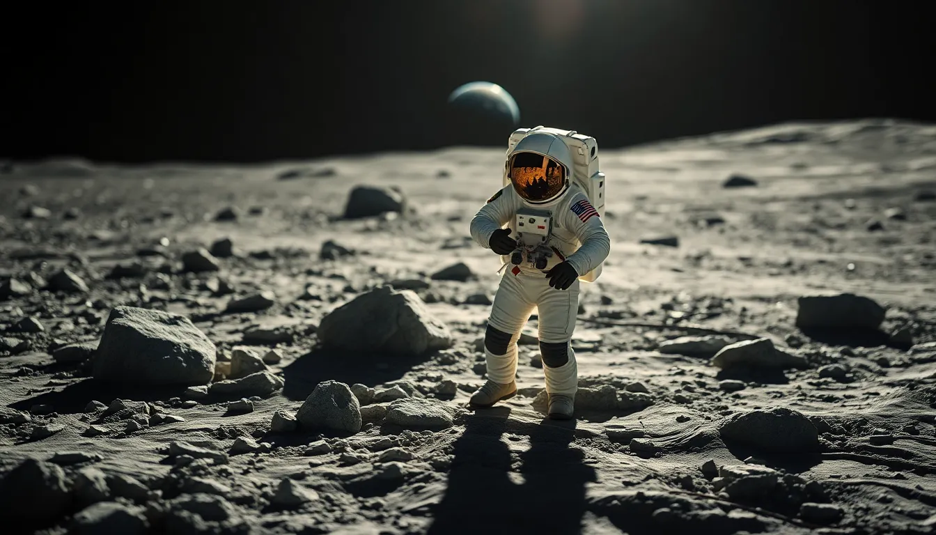 Astronaut Conducting Experiments on Mars This compelling image showcases an astronaut immersed in scientific experiments on the rugged terrain of Mars, complete with red rocks and swirling dust storms. Soft, diffused light from the thin Martian atmosphere creates an eerie, otherworldly glow, while the rich reds and ochres of the landscape dominate the color palette. A hyperfocal focus sharpens both the astronaut and the dramatic Martian scenery, while leading lines guide the viewer's eye toward the exploration activities, embodying the spirit of discovery.