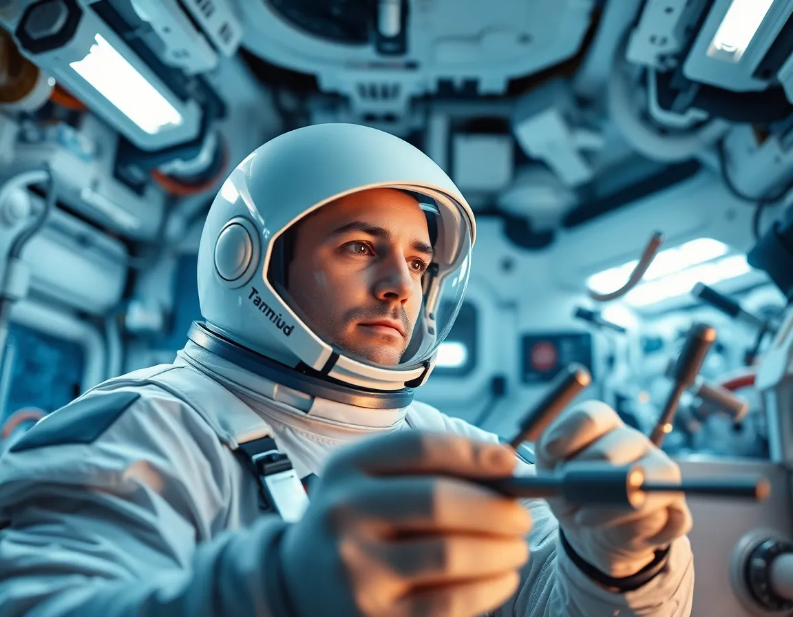 Astronaut Conducting Experiment in Space Station