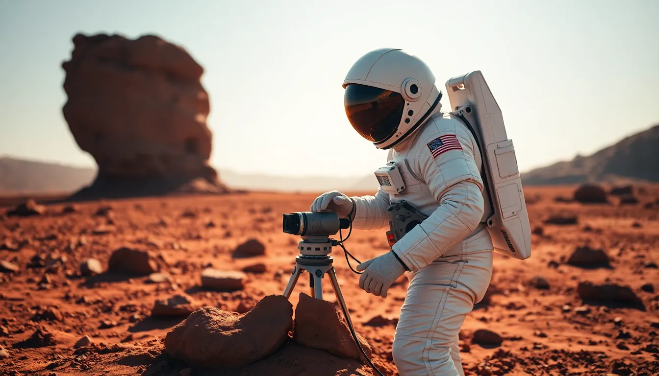 Astronaut Conducting Experiments on Mars