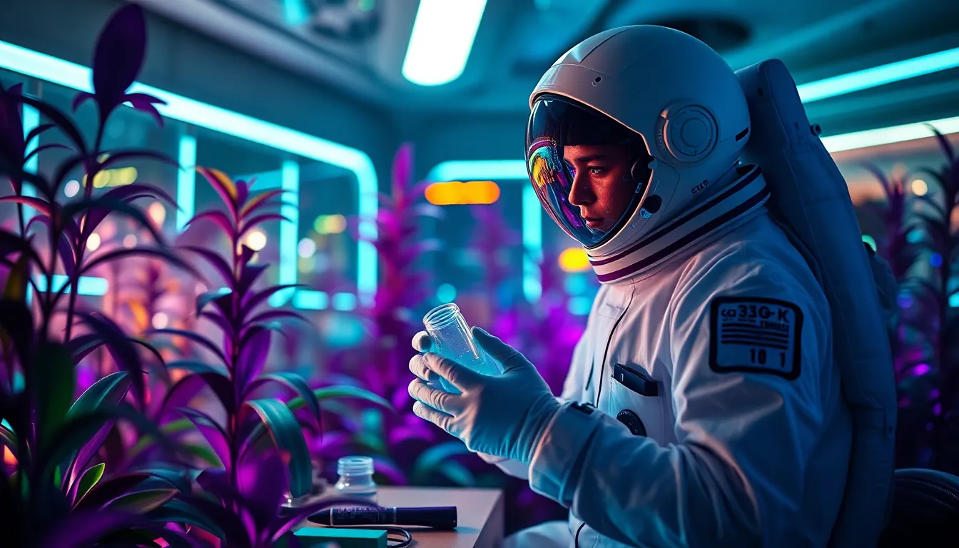 Astronaut Researching in Alien Laboratory