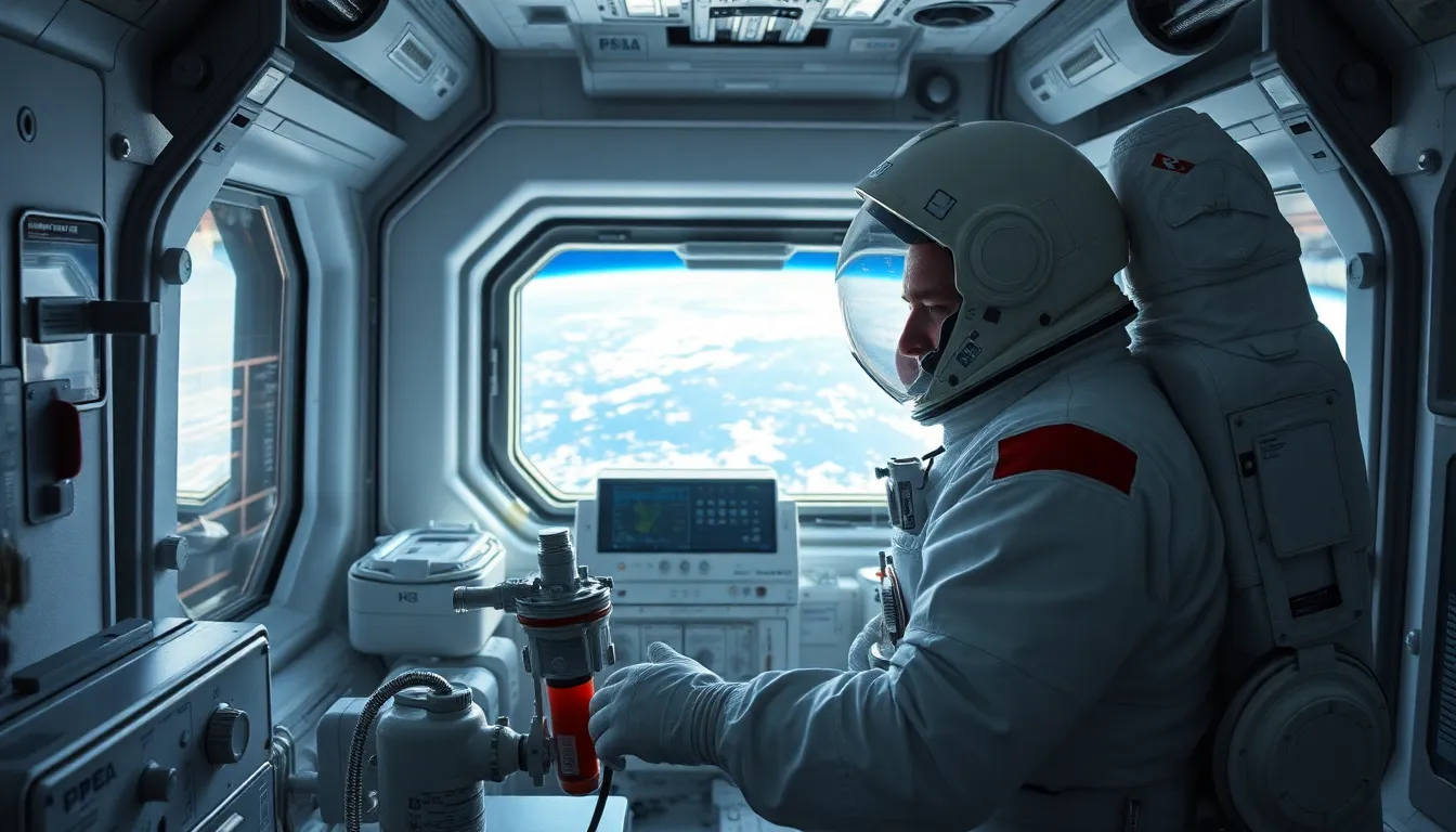 Astronaut Conducting Experiments Inside ISS