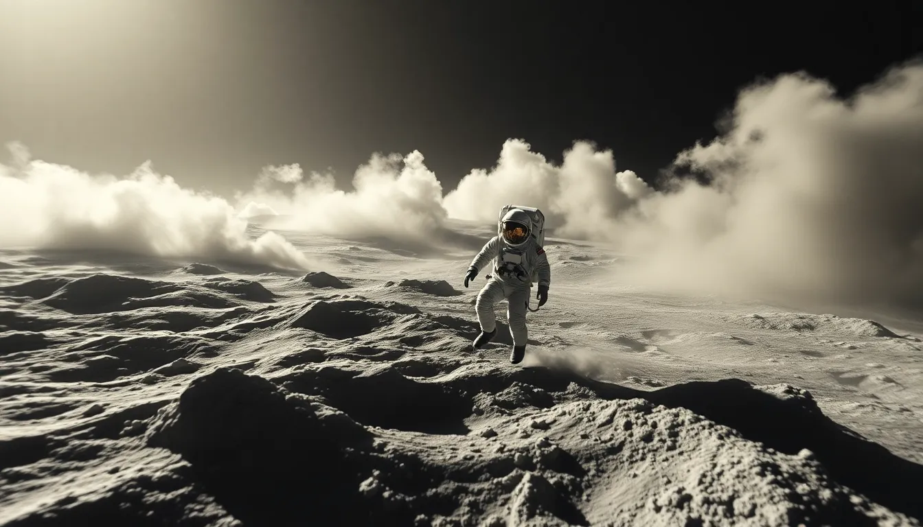 Astronaut Descending onto Mysterious Moon
