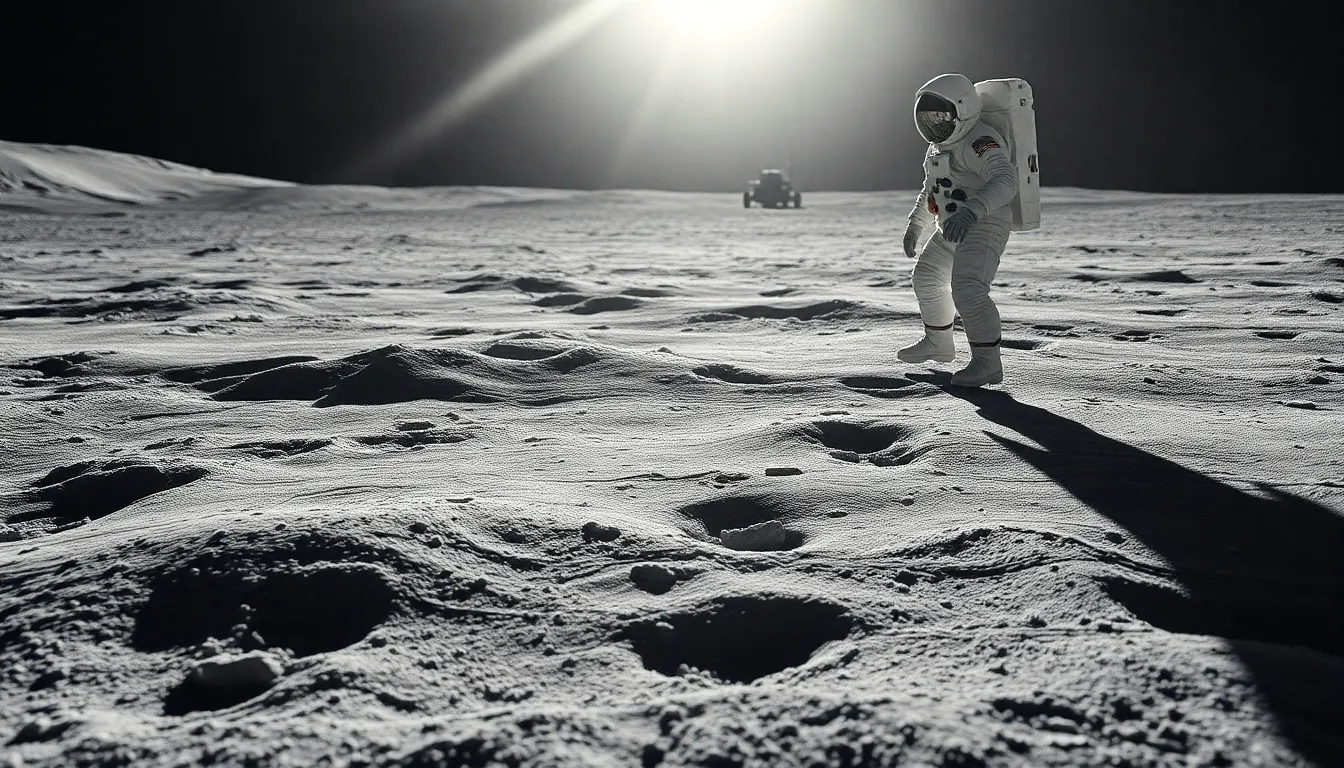 Astronaut Descending on Moon Surface