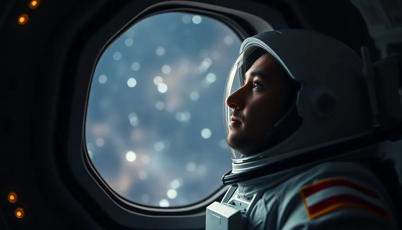 Astronaut Reflecting in Spacecraft