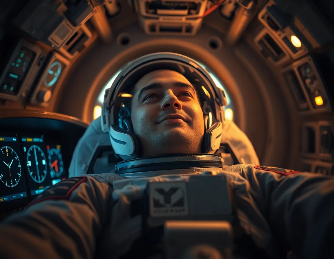 Astronaut Relaxing Inside Space Capsule