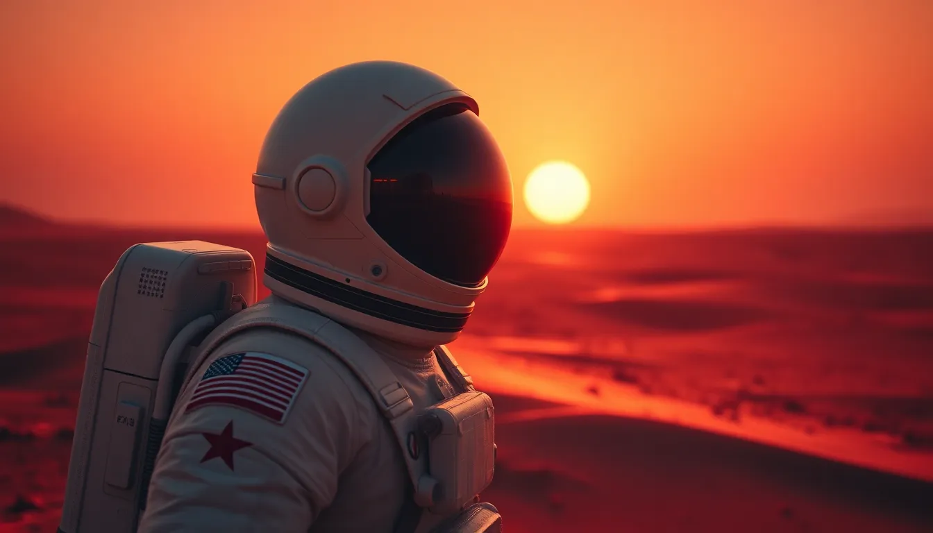 Astronaut on Mars at Dusk