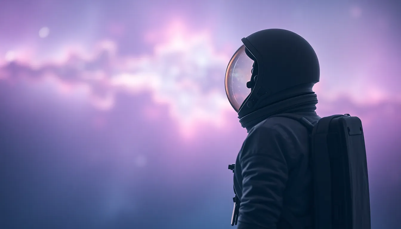 Astronaut Gazing at Distant Nebula