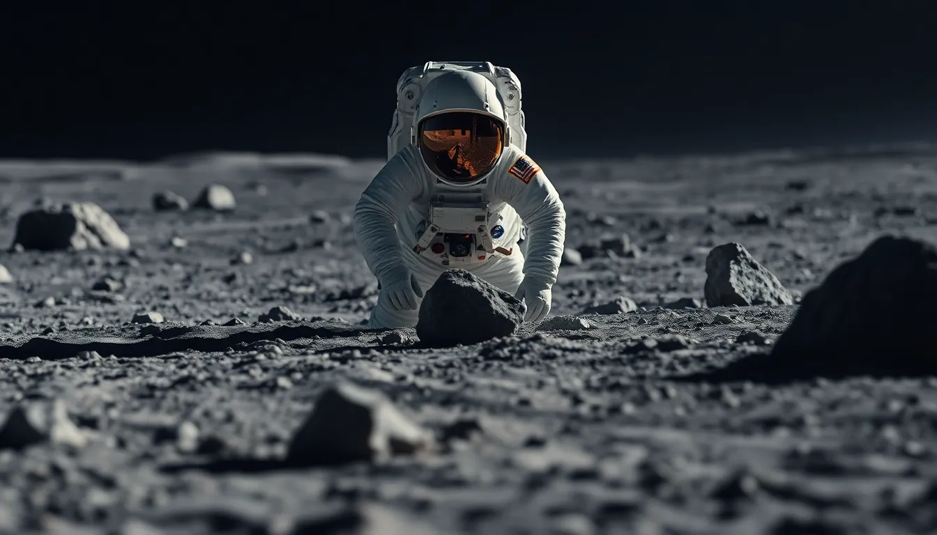 Astronaut Analyzing Lunar Rocks