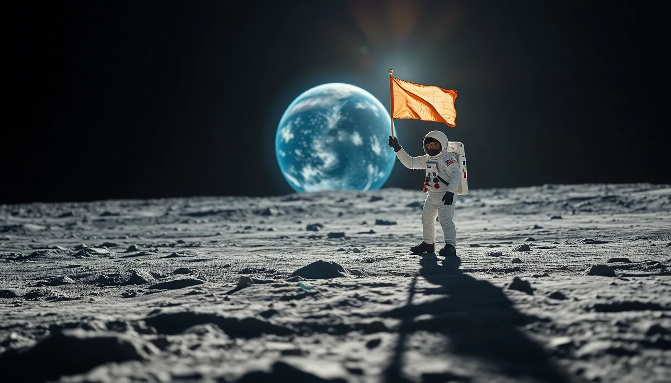 Astronaut Planting Flag on Lunar Surface