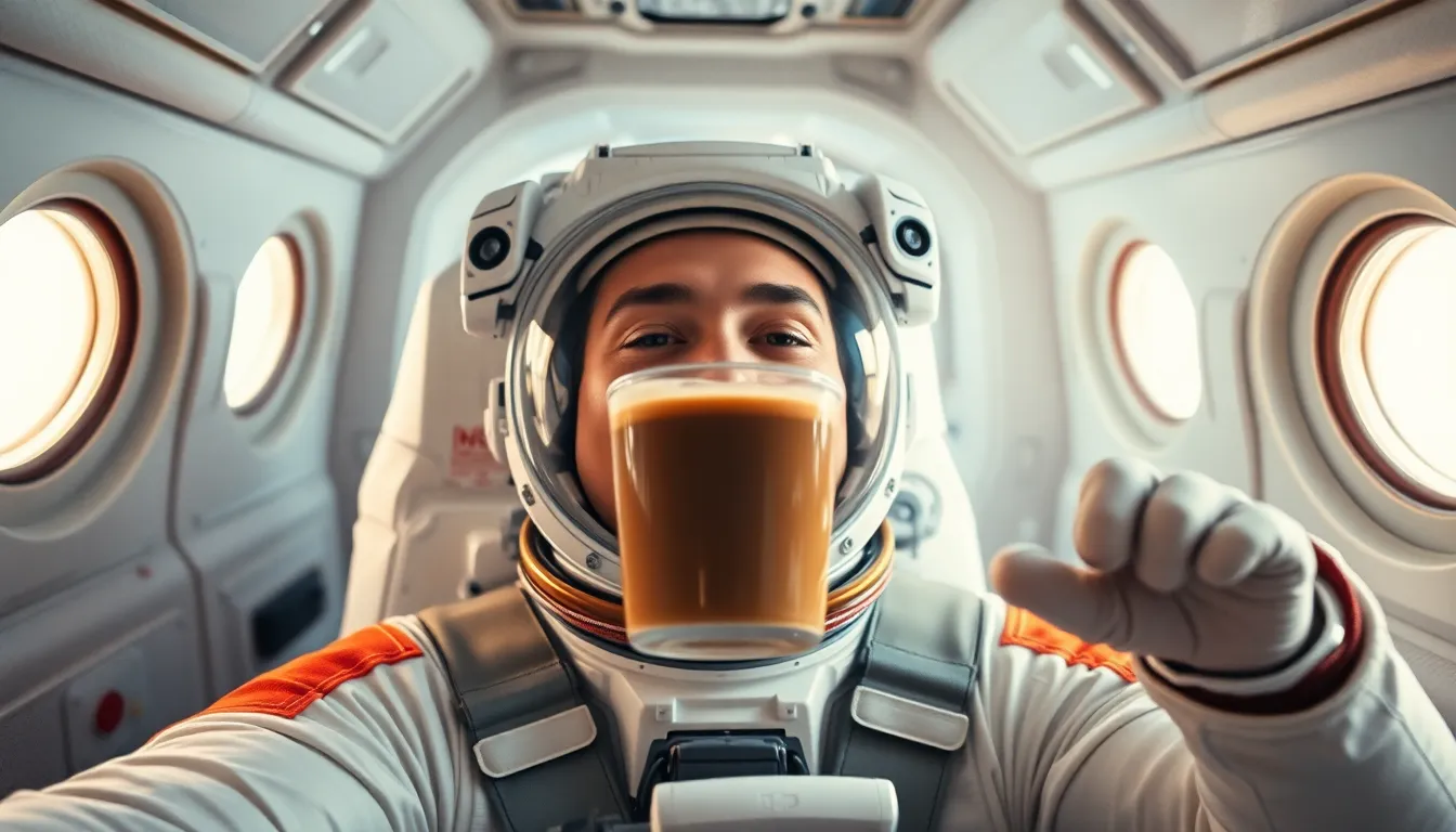 Astronaut Enjoying Coffee in Zero Gravity