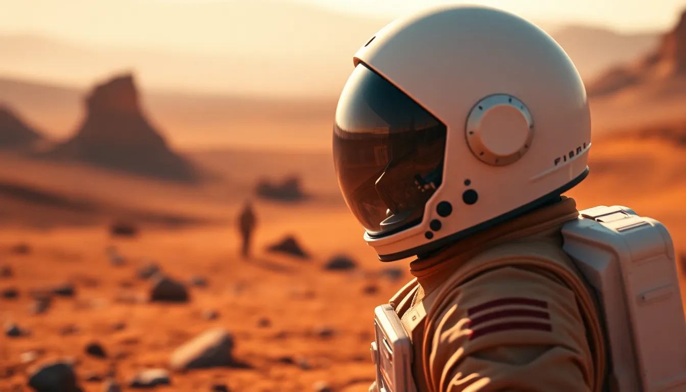 Astronaut Exploring Martian Landscape