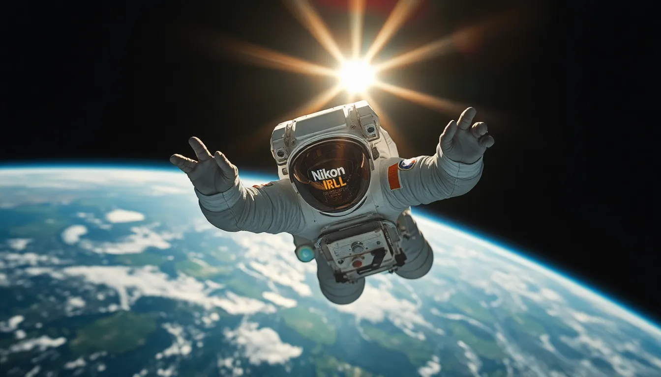 Astronaut Floating in Space with Earth Below
