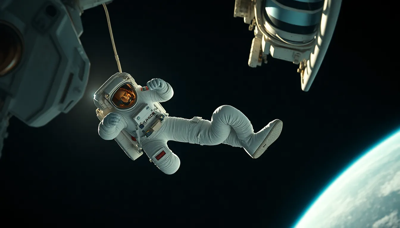 Astronaut Floating in Space with Spacecraft