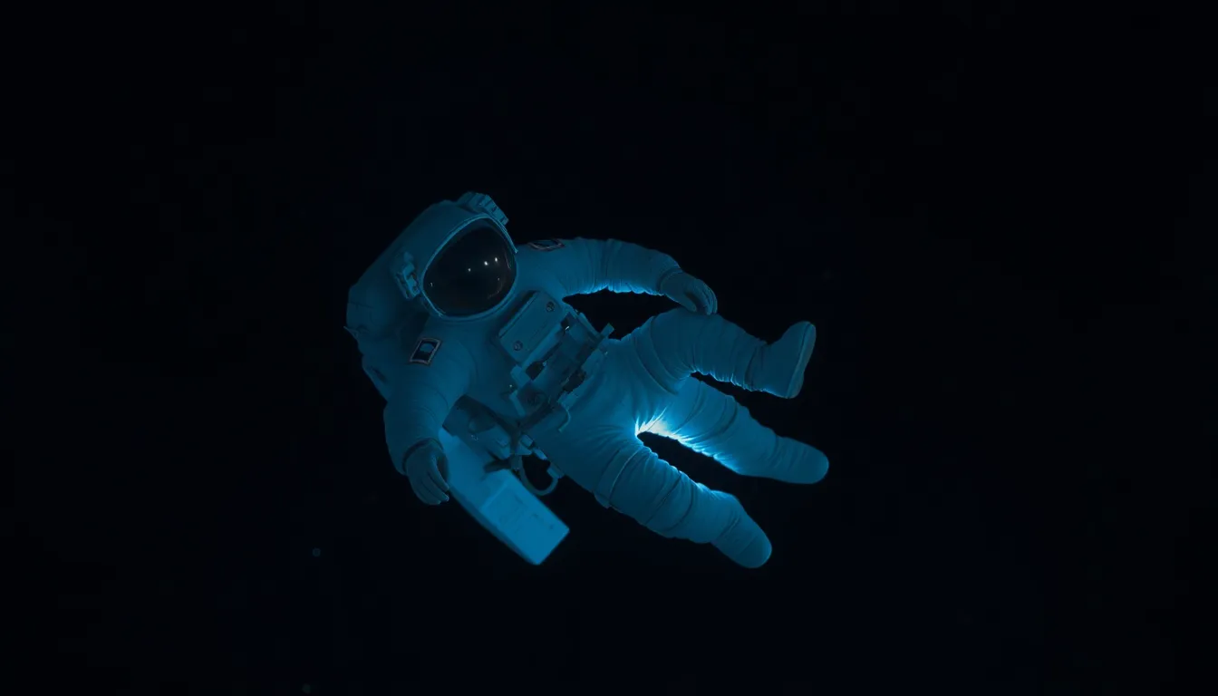 Astronaut Floating in Space This stunning image captures an astronaut gracefully floating in the infinite void of space, illuminated by soft starlight. The deep blues of the cosmic background contrast beautifully with the sleek texture of the astronaut's suit. A shallow depth of field highlights the subject against a beautifully blurred backdrop of twinkling stars, creating a sense of wonder and isolation. The composition draws the viewer's eye towards the astronaut, emphasizing their delicate position amidst the vastness of the universe.