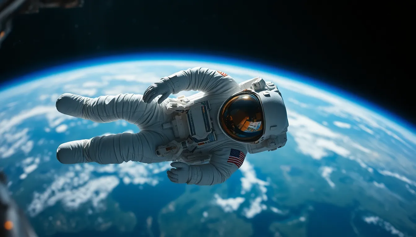 Astronaut Floating in Space with Earth