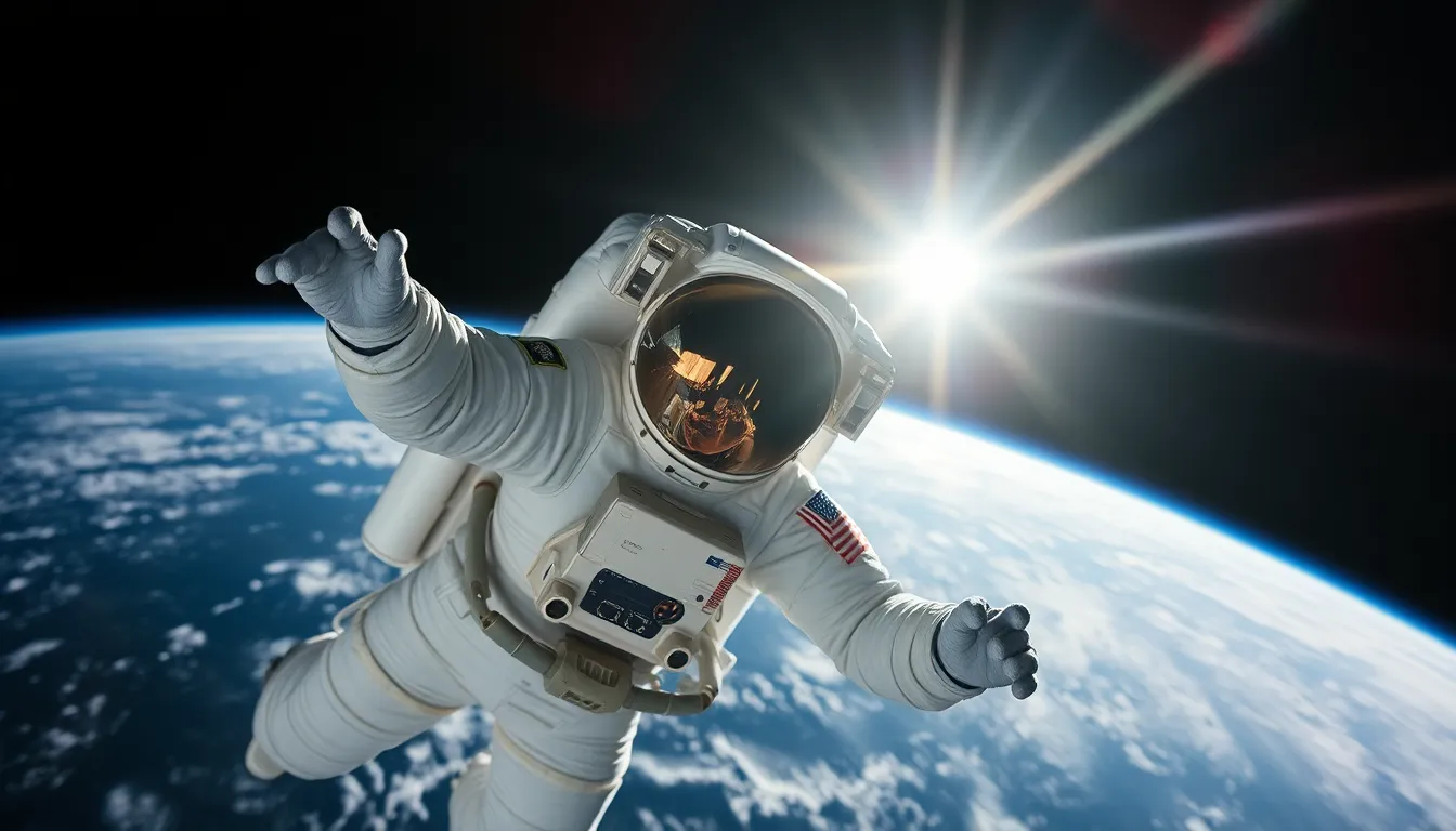 Astronaut Floating in Space with Earth Backdrop