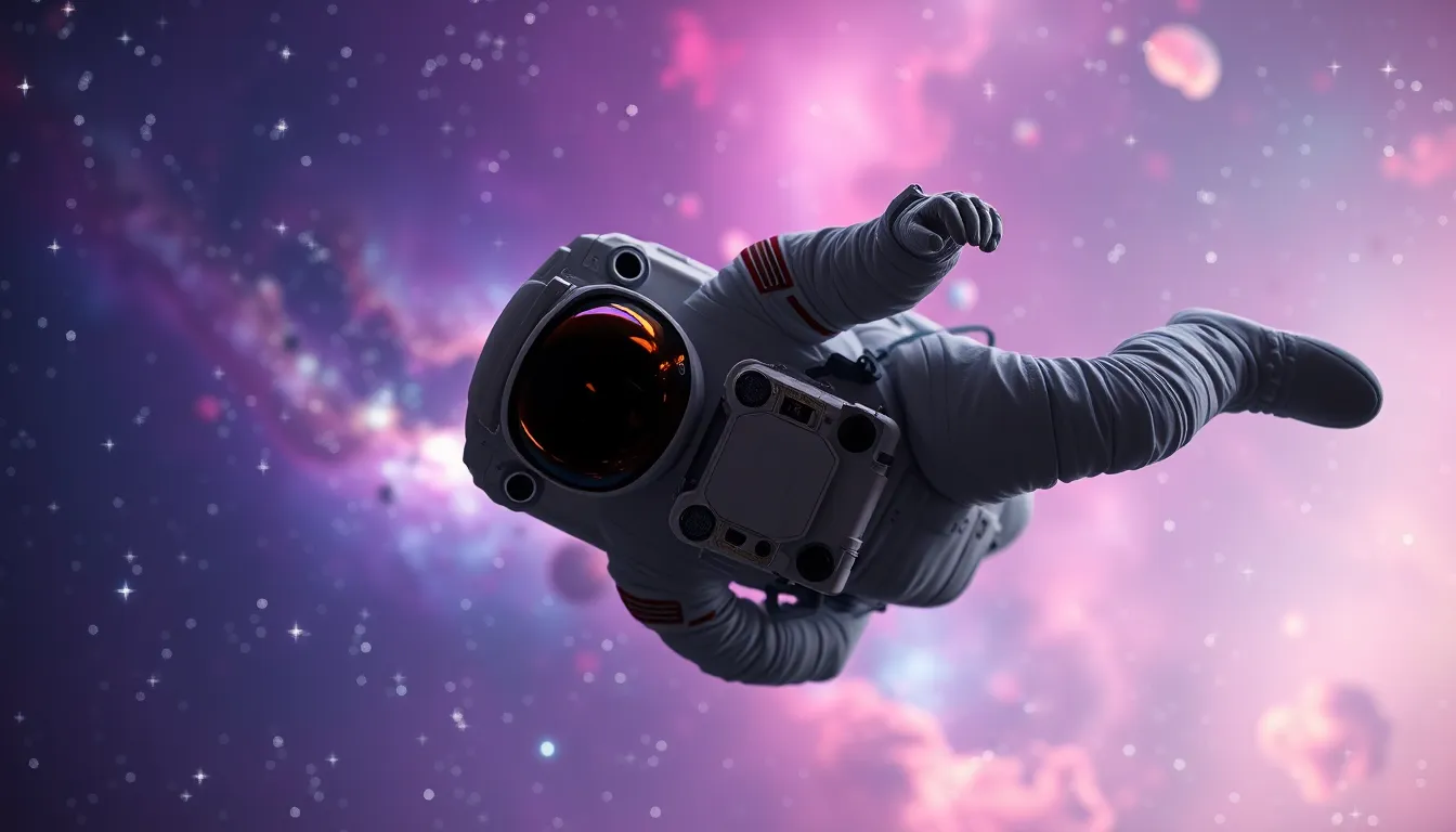Astronaut Floating in a Nebula-filled Space