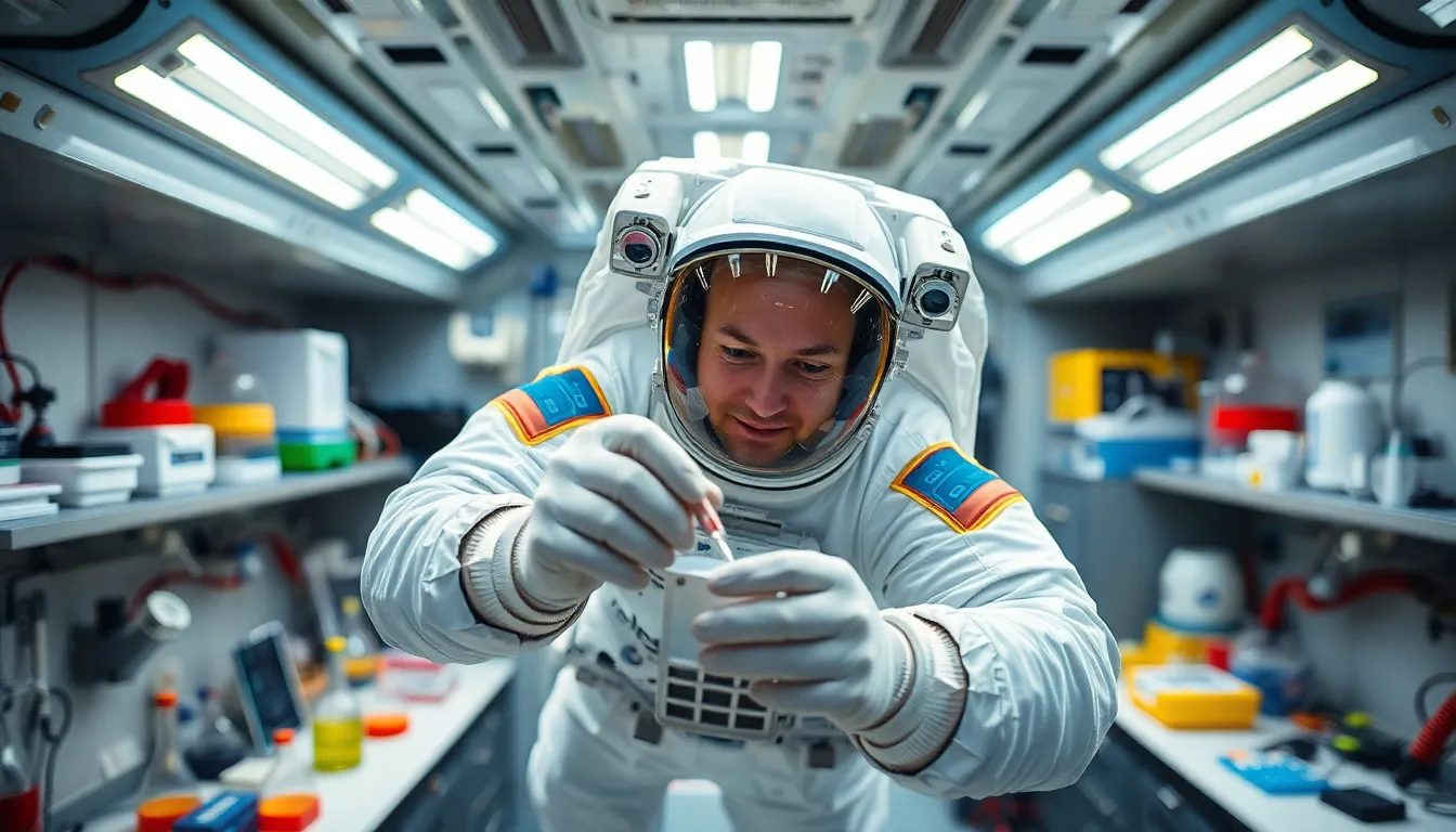 Astronaut Conducting Experiments in ISS Lab
