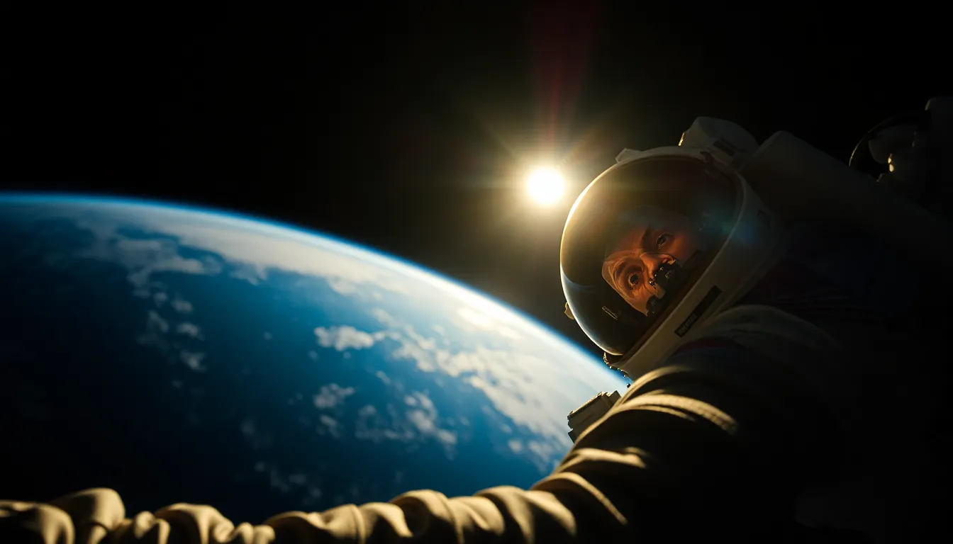 Astronaut Floating in Space with Earth Reflections