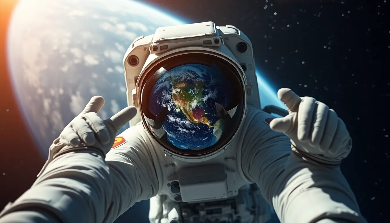 Astronaut Floating In Space With Earth View