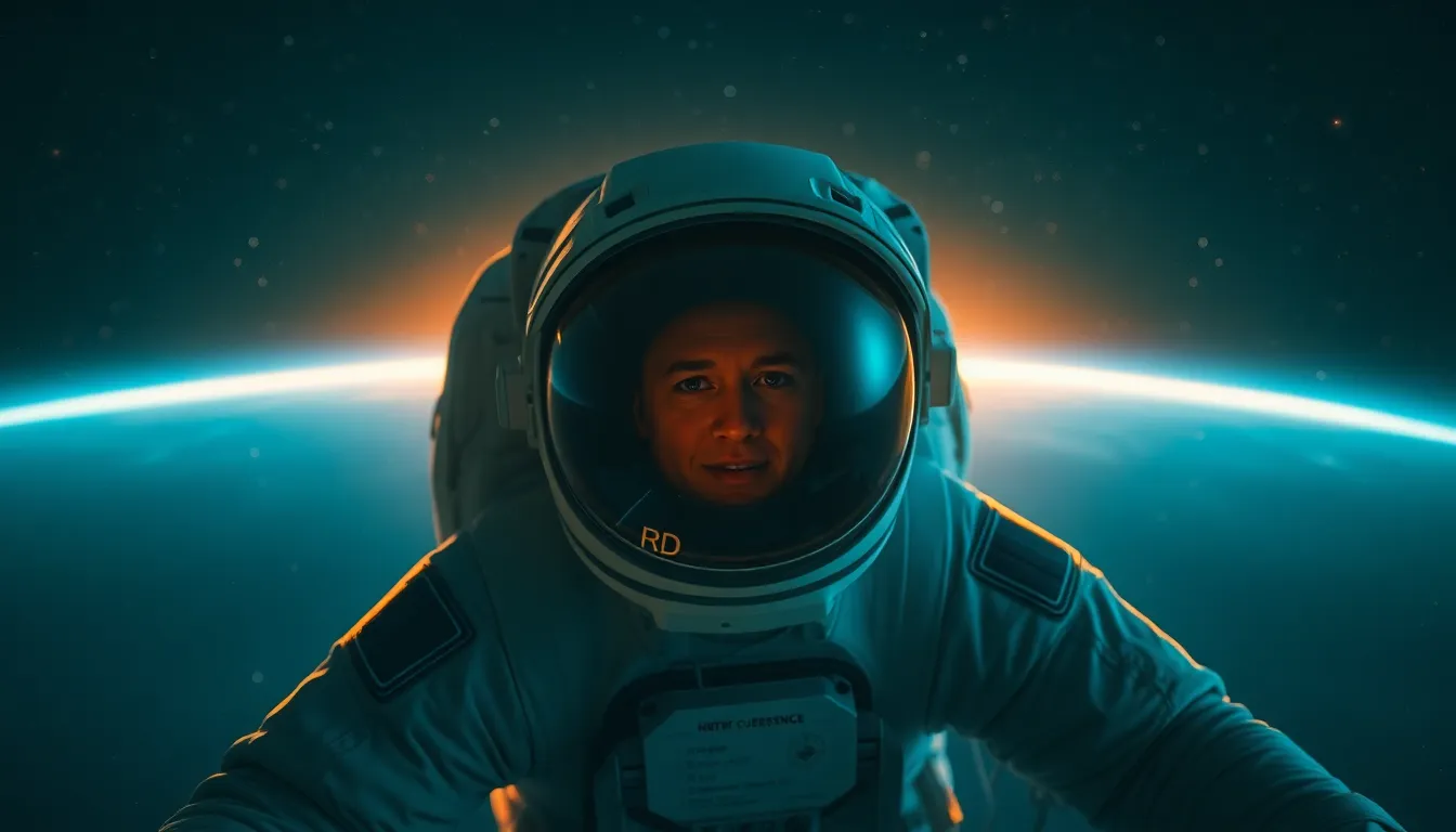 Astronaut Floating in Space with Earth Glow
