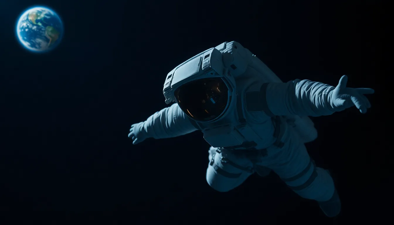 Astronaut Floating in Space with Earth Glow
