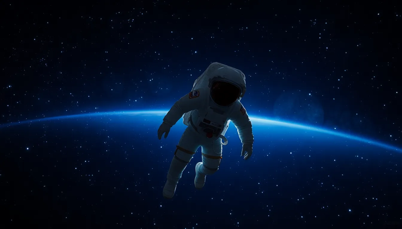 Astronaut Floating in Space Against Earth