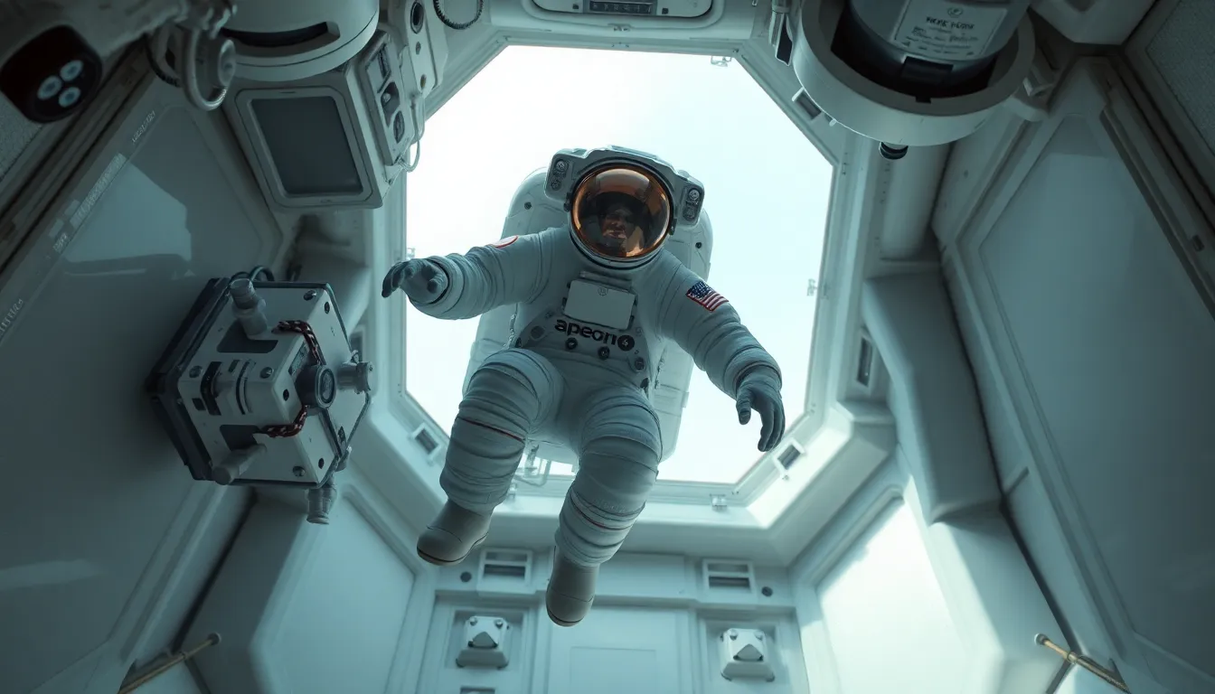 Astronaut Floating in Spacecraft