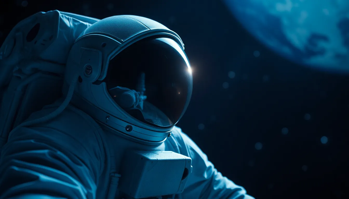 Astronaut Floating in Space with Earth Reflections