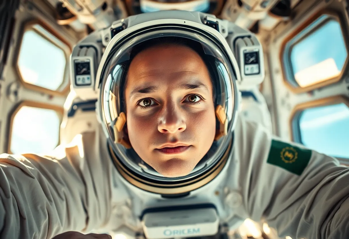 Astronaut in Zero Gravity Inside Space Station