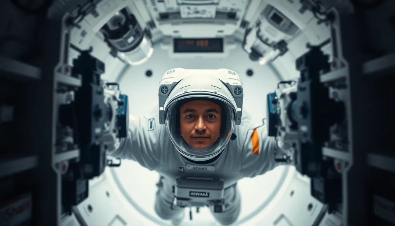 Astronaut in Zero-Gravity with Scientific Equipment