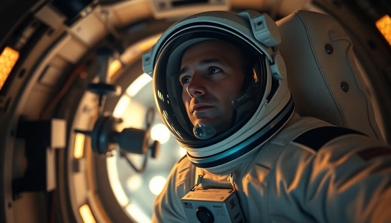 Astronaut in Zero Gravity Inside Spacecraft