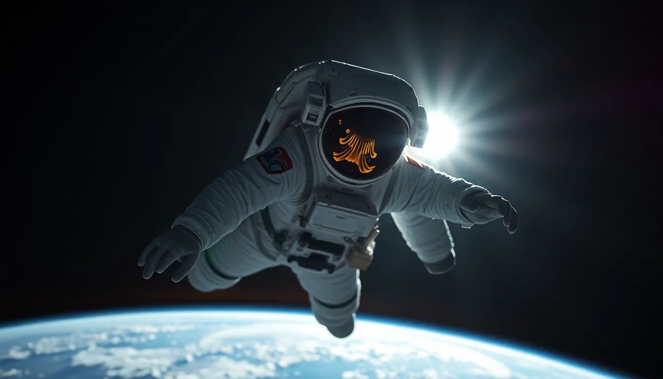Astronaut Floating in Space with Earth in Background