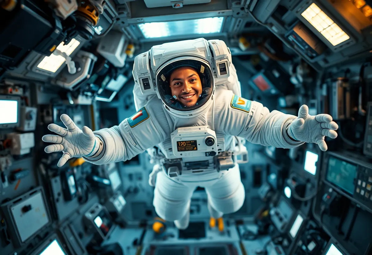 Astronaut Floating in Spacecraft