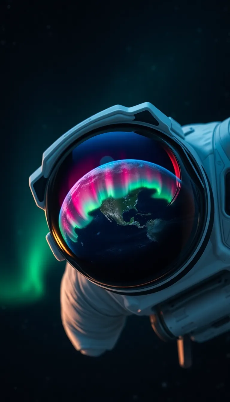 Astronaut in Low Earth Orbit with Aurora