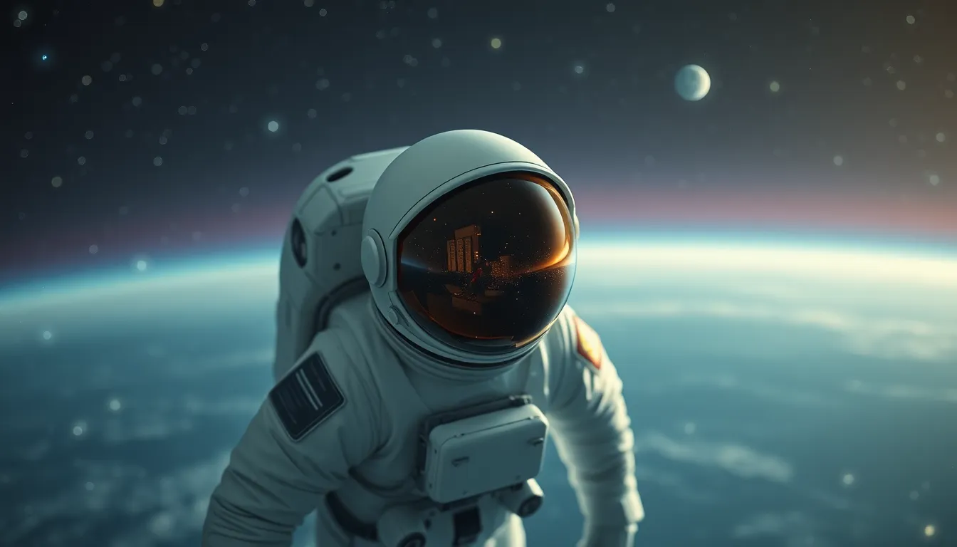 Astronaut Floating in Space This ethereal photograph captures an astronaut floating serenely in the vastness of space, surrounded by a stunning array of stars. The soft glow of nearby celestial bodies creates a calming ambiance, while the reflection of distant stars in the astronaut's helmet adds depth. The shallow depth of field and dreamy bokeh effect accentuate the feeling of solitude and wonder in the infinite expanse. This image beautifully conveys the tranquility of space exploration.