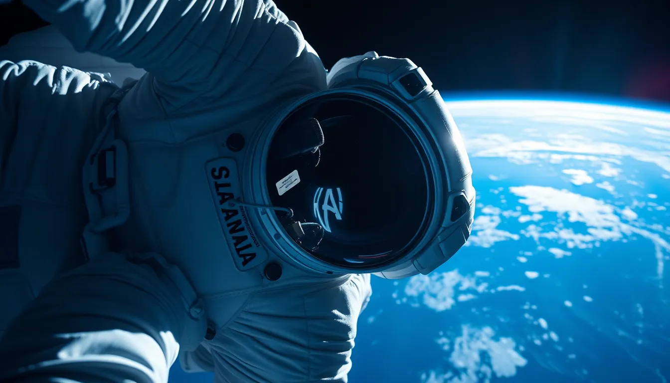 Astronaut Floating in Space Above Earth