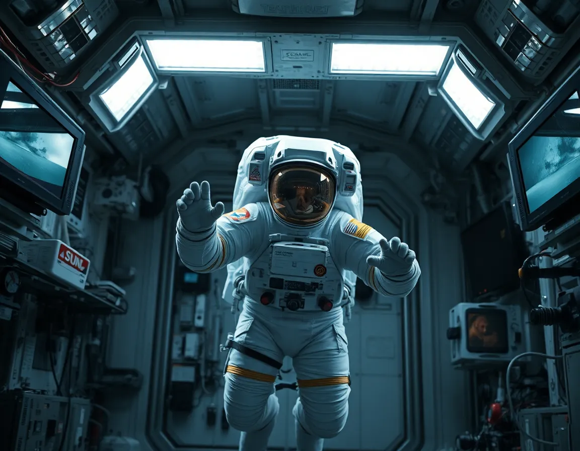 Astronaut Conducting Experiments in Spacecraft