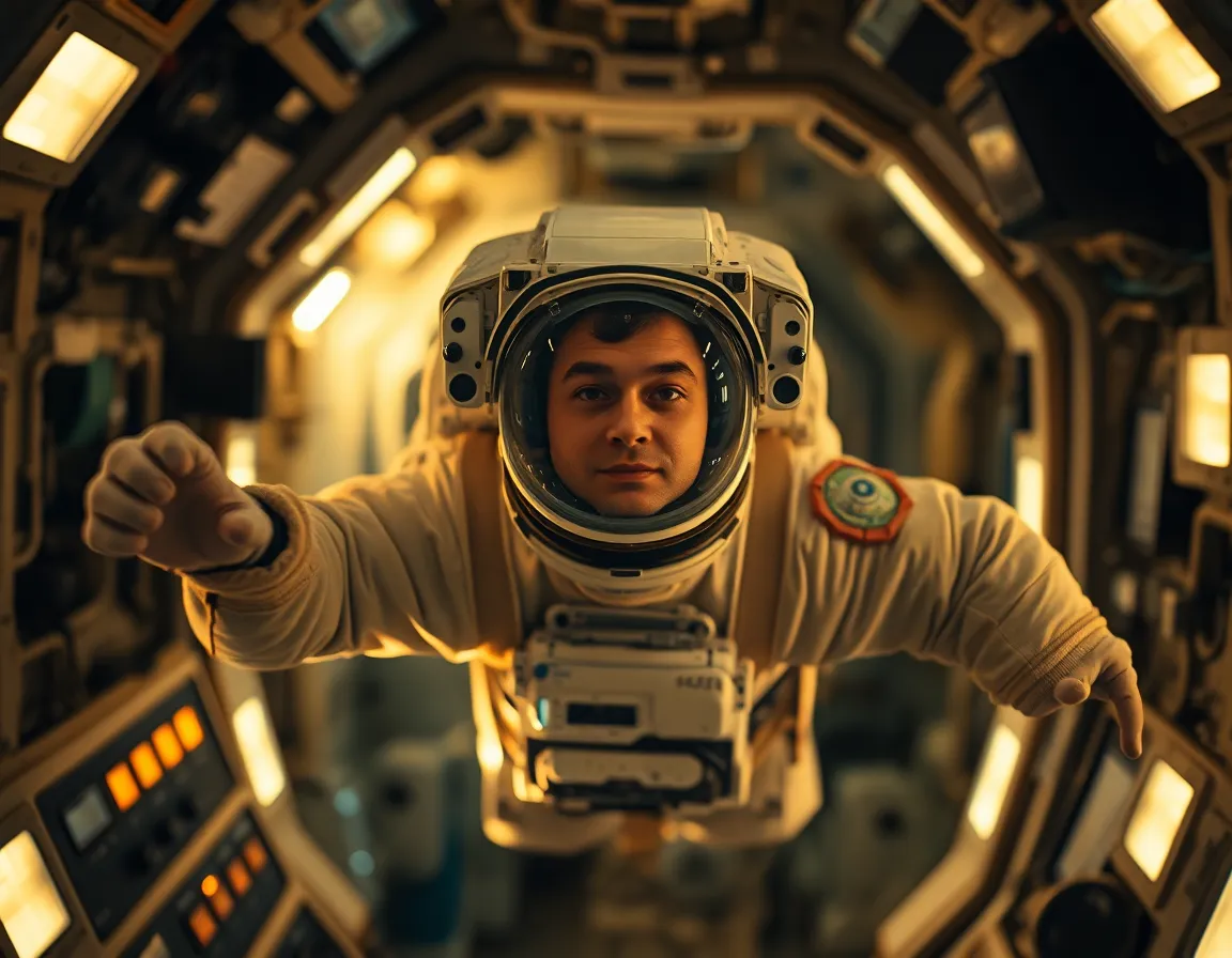 Astronaut in Solitude Inside Spacecraft