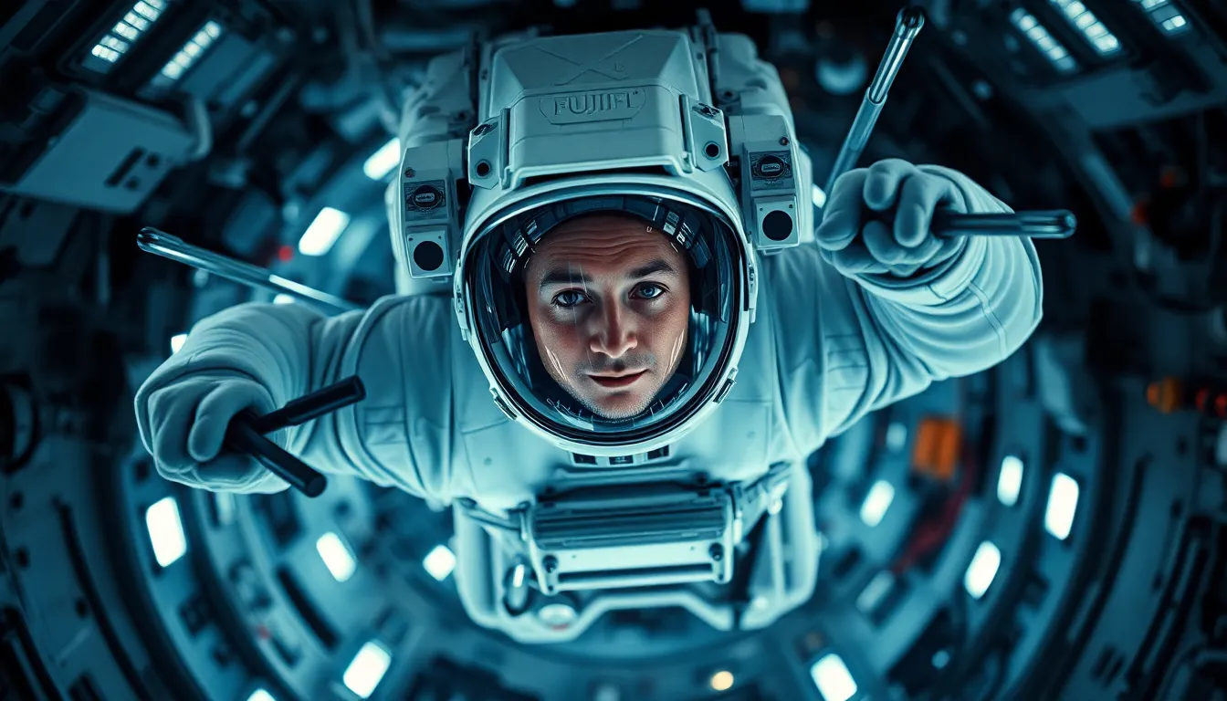Astronaut Floating Inside Spacecraft An astronaut is captured in a moment of focus, floating weightlessly inside a high-tech spacecraft filled with tools and equipment. The soft lighting creates a serene atmosphere, emphasizing the advanced technology surrounding them. This macro shot highlights the details of the astronaut's suit and the floating objects, underscoring the challenges of working in zero gravity. The calming color palette evokes a sense of peace amidst the hustle of space exploration.