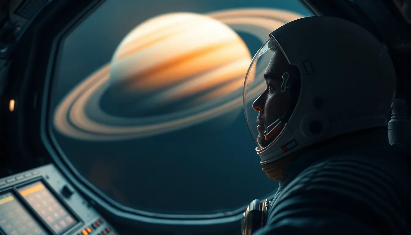 Astronaut Observing Saturn from Spacecraft