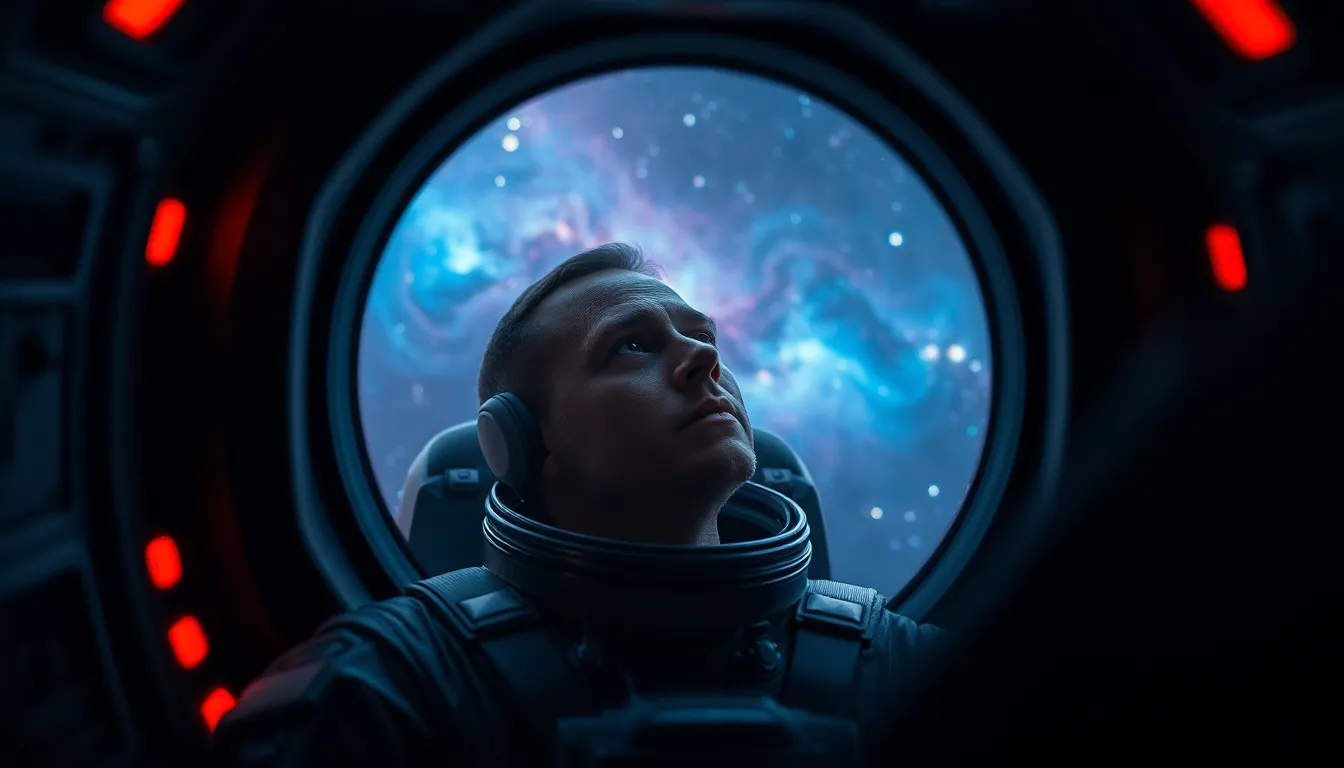 Astronaut Observing a Nebula from a Spacecraft