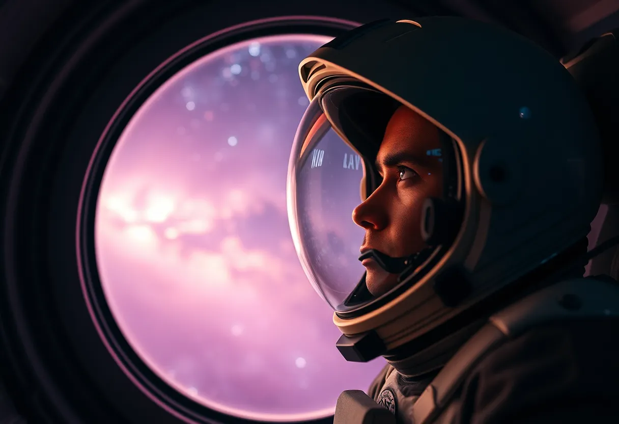 Astronaut Observing Nebula from Habitat