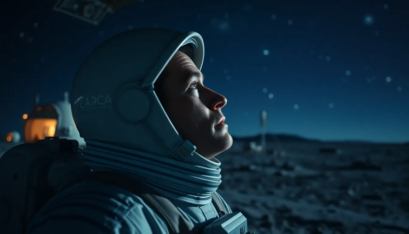 Astronaut Stargazing from Lunar Base