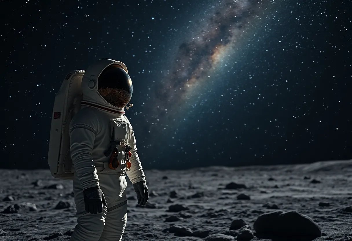 Astronaut on Moon Observing Milky Way