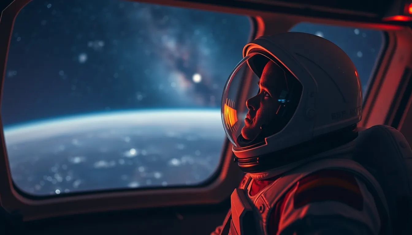 Astronaut Gazing at Stars in Space Station